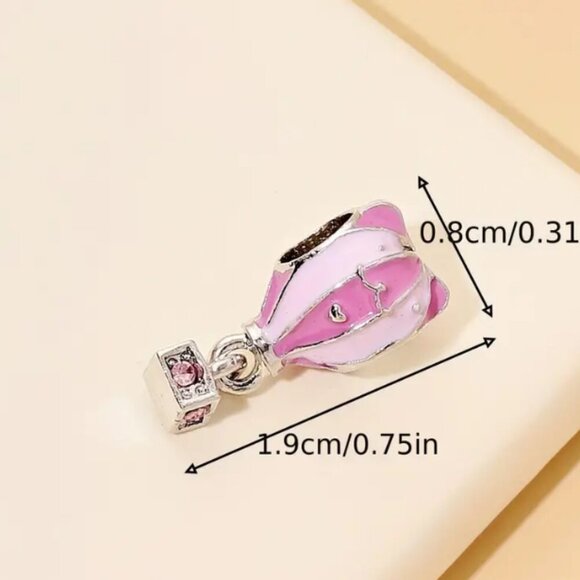 Beautiful Pink & Grey Hot Air Enamel Balloon Fashion Bracelet Charm - Picture 3 of 3